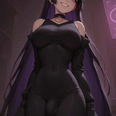 bocchi the rock!, pa-san, velonix, 1futa, 1futanari, ass, bare shoulders, big breasts, big penis, black clothing, black dress, black hair, breasts, bulge, bulge through clothing