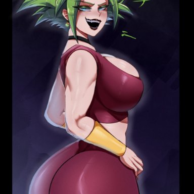 dragon ball, dragon ball super, kefla, deadcloud, 1girls, ass, big ass, big breasts, blue eyes, choker, dat ass, female, female only, female saiyan, green hair