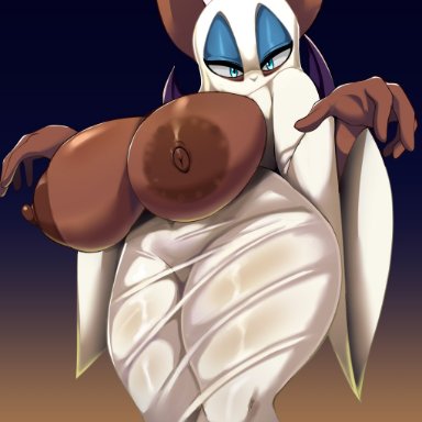 halloween, holidays, sega, sonic the hedgehog (series), boob ghost, rouge the bat, kappa spark, 4 fingers, anthro, areola, bat, bedroom eyes, bedsheet ghost, big breasts, blue eyes