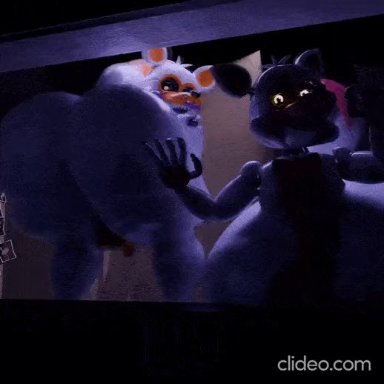 five nights at freddy's, fnaf, big, funtime foxy, funtime foxy (fnaf), funtime foxy (fnafsl), lolbit, lolbit (fnaf), lolbit (male), darkspite, 2boys, 2femboys, animatronic, ass, ass against glass