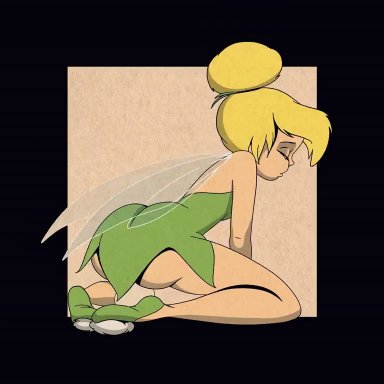 disney, disney fairies, tinker bell, sir red fox, blonde female, blonde hair, fairy, fairy wings, masturbation, mushroom, mushroom insertion, animated, simple background, tagme, video