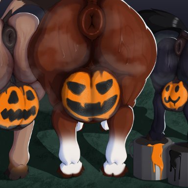 halloween, cailey steud, cruth lugha, sabie seamh, thehonestrival, 3futas, animal genitalia, anus, ass, ass bigger than head, ass to ass, backsack, balls, behind view, big ass