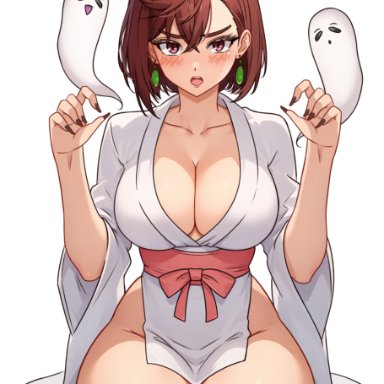 dandadan, ayase momo, cetta (cettadvd), 1girls, big breasts, blush, blushing, blushing at viewer, breasts, curvaceous, curvy, curvy female, earrings, female, female focus