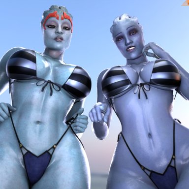 mass effect, asari, liara t'soni, samara, smitty34, alien girl, bigger female, bikini, bikini bottom, bikini top, large breasts, larger futanari, skimpy bikini, voluptuous, voluptuous female