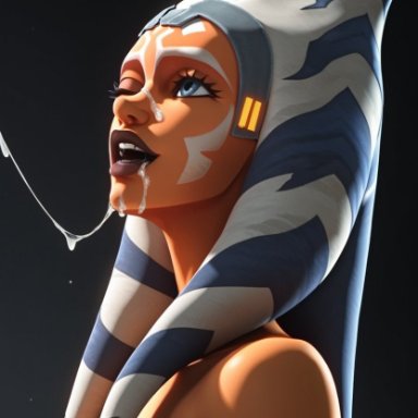 clone wars, star wars, ahsoka tano, duchess eugene, after fellatio, after oral, alien girl, cum, cum drip, cum in mouth, cum on face, cum string, eye closed, facial markings, lekku