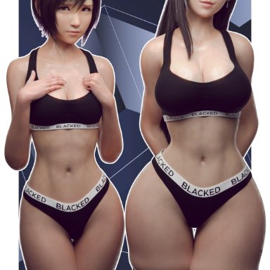 blacked, final fantasy, final fantasy vii, final fantasy vii remake, gladionanimated, 2girls, big breasts, bigger female, blacked clothing, breasts, brown hair, brown hair female, brunette hair, clothed, clothed female