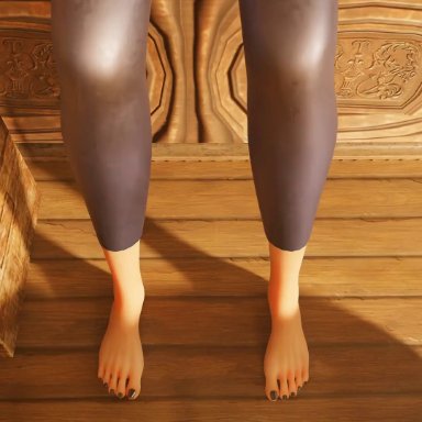 overwatch, spellbinder widowmaker, widowmaker, 27bits, barefoot, black toenails, clothed, clothed female, clothing, feet, feet focus, feet on face, feet together, feet up, foot fetish