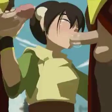 avatar legends, avatar the last airbender, nickelodeon, nicktoons, toph bei fong, deepstroke, 1girls, 2boys, age difference, earth kingdom, fellatio, female, handjob, male, male/female