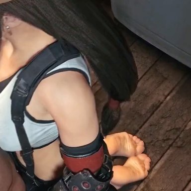 final fantasy, final fantasy vii, final fantasy vii remake, tifa lockhart, bulgingsenpai, 1girls, alley, barefoot, black toenails, blowjob, bondage, bound, brown hair, clothed, clothed female