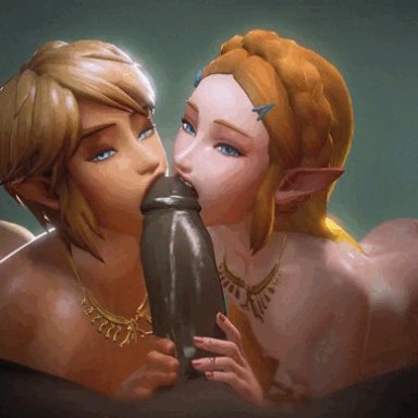 the legend of zelda, ganondorf, link, princess zelda, fugtrup, 1girls, 2boys, bisexual, bisexual fellatio, bisexual male, bisexual threesome, blonde hair, both sexes in same situation, cheeky, curvy