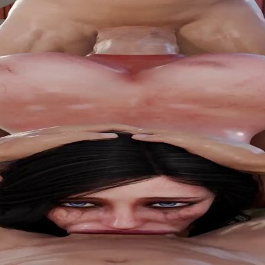 the witcher (series), yennefer, delalicious3, evilaudio, saveass , :&gt;=, 1girls, 2boys, alternate costume, anal, anal penetration, black hair, double penetration, fellatio, female