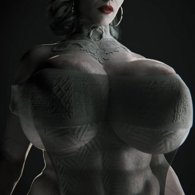 resident evil, resident evil 8: village, alcina dimitrescu, doublejeckylll, 1girls, abs, big breasts, dark hair, female, female focus, female only, huge breasts, light-skinned female, massive breasts, mature female