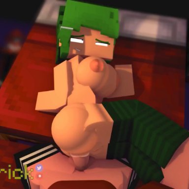 minecraft, lou (pearickmc), pearickmc, anal, blocky body, faceless futanari, female, futa on female, futanari, green eyes, green hair, sex, 3d, animated, short playtime