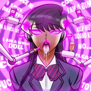 komi-san wa komyushou desu, komi shouko, my (artist), 1girls, bimbo, bimbofication, bowtie, brainwashing, corruption, dark hair, drool, drooling, hypnosis, light skin, light-skinned female