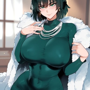 one-punch man, fubuki (one-punch man), artist request, juuicyai, bikini, blush, breasts, feet, female, green eyes, green hair, huge breasts, massive ass, massive breasts, sweat