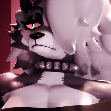 helluva boss, loona (helluva boss), moxxie (helluva boss), vinoveto, 1boy, 1girls, anthro, big thighs, canid, canine, canine demon, canis, demon, furry, hellhound