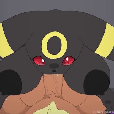 nintendo, pokemon, eevee, eeveelution, generation 1 pokemon, generation 2 pokemon, pokemon (species), umbreon, dengon, all the way to the base, anthro, anthro penetrated, areola, balls, balls deep