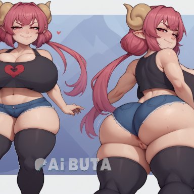 miss kobayashi's dragon maid, ilulu (dragon maid), aibuta, 1girls, alternate body type, alternate breast size, alternate costume, athletic, athletic female, big ass, big breasts, big butt, bimbo lips, breasts, breasts bigger than head