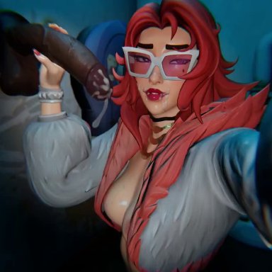 epic games, fortnite, fortnite: battle royale, valeria (fortnite), jtopau, 1boy, 1girls, after cumshot, after orgasm, areolae, balls, big penis, breasts, cleavage, cropped jacket