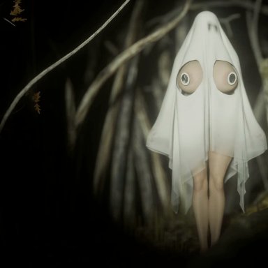 halloween, boob ghost, tdontran, bare legs, big breasts, breasts, breasts out, busty, female, female focus, female only, ghost, ghost costume, ghost girl, googly eyes