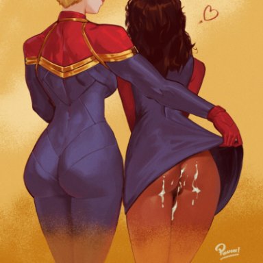 captain marvel (movie), marvel, marvel cinematic universe, marvel comics, ms. marvel (series), captain marvel, carol danvers, kamala khan, ms. marvel, ms. marvel (kamala khan), pinafore (artist), 2girls, after sex, ass, ass focus