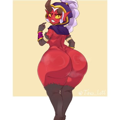 brawl stars, demon willow (brawl stars), willow (brawl stars), taxo lotl, demon, horn, horns, huge ass, monster girl, red body, solo female, thick thighs, thighhighs, yellow eyes, tagme