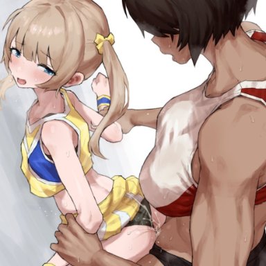 original, kei (m k), rika (m k), m k, 1futa, 1girls, arm held back, ass, bent over, blonde hair, blue eyes, breasts, brown hair, brown skin, clothed sex