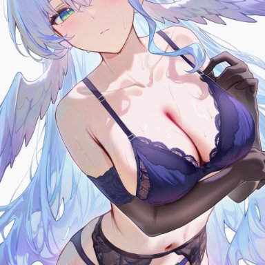 honkai (series), honkai: star rail, robin (honkai: star rail), 1girls, angel, angel wings, bra, breasts, curvaceous, curvy, curvy body, curvy female, curvy figure, female, female only