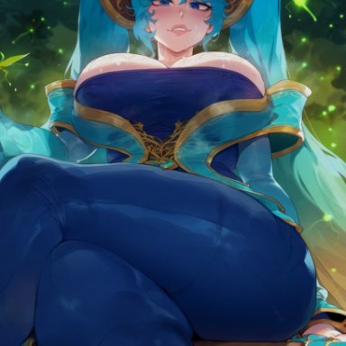 league of legends, league of legends: wild rift, patreon, riot games, tencent, sona buvelle, sinderellaart, big breasts, breasts bigger than head, busty, cleavage, crossed legs, curvaceous, female, huge breasts