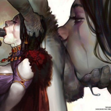 disney, snow white (grimm), the evil queen, sabudenego, big breasts, blowjob, breasts, deepthroat, fellatio, female, female focus, female only, female penetrated, light skin, light-skinned female