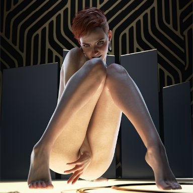 cd projekt red, cyberpunk (series), cyberpunk 2077, aurore cassel, koelet3d, 1girls, completely nude female, earrings, female, female focus, female only, hoop earrings, looking at viewer, naked, naked female