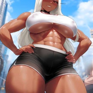 my hero academia, miruko, rumi usagiyama, creamy ai, 1girls, muscular, muscular female, solo, ai generated