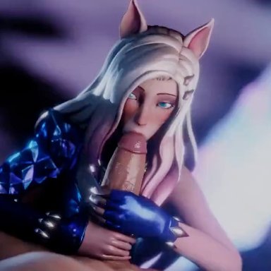 k/da series, league of legends, ahri, k/da ahri, ladyeliseva, polished-jade-bell, 1boy, 1boy1girl, 1girls, abs, alternate costume, animal ears, athletic female, big penis, blowjob