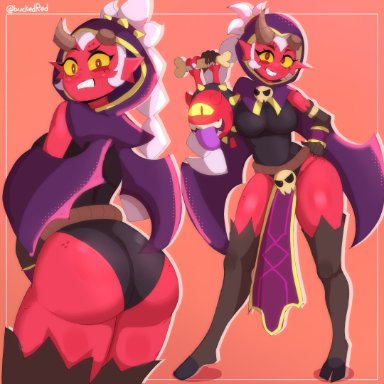 brawl stars, supercell, demon willow (brawl stars), willow (brawl stars), back view, big ass, big butt, bodysuit, demon, demon girl, fat ass, fat butt, girl, hand on hip, horns