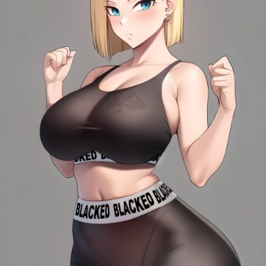 blacked, dragon ball, dragon ball super, dragon ball z, android 18, blacked clothing, blonde hair, blue eyes, cuckold, dark-skinned male, huge breasts, interracial, netorare, ntr, queen of spades