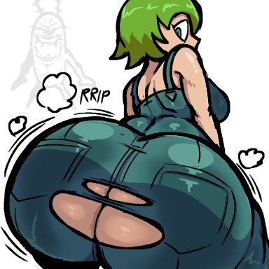 jojo's bizarre adventure, stone ocean, foo fighters, sheldon j. plankton, nanodude78, 1girls, ass bigger than head, ass focus, chubby female, dat ass, dat butt, dumptruck ass, fat ass, fully clothed, green hair