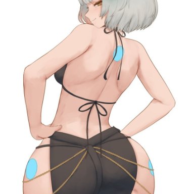 xenoblade (series), xenoblade chronicles 2, xenoblade chronicles 3, nia, nia (xenoblade), zelc-face, animal ears, ass, black dress, blush, cat ears, dress, female, from behind, gilf