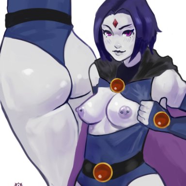 multiversus, teen titans, raven (dc), raven (multiversus), eclipsedquartz, ass, breasts, flashing breasts, goth, multiple views, pierced nipples, purple eyes, solo