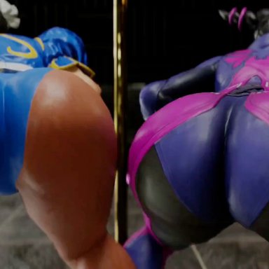 capcom, street fighter, street fighter 6, street fighter v, chun-li, juri han, kishi, 2boys, 2girls, asian, asian female, ass, ass focus, ass job, ass shake