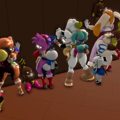 sega, sonic (series), sonic the hedgehog (series), amy rose, chao (sonic), lanolin the sheep, tikal the echidna, vanilla the rabbit, ruukiindosfm, 4boys, 4futas, 4girls, anthro penetrated, big ass, big breasts