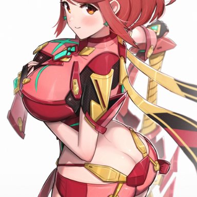 monolith soft, nintendo, xenoblade (series), xenoblade chronicles 2, pyra, gonzarez, 1girls, ass, ass cleavage, ass focus, black gloves, booty shorts, breasts, breasts bigger than head, bubble butt