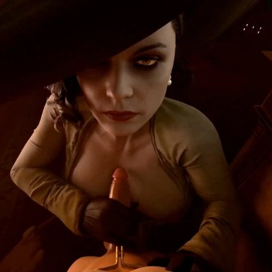 halloween, resident evil, resident evil 8: village, alcina dimitrescu, hornyherringstudios, nami955, big breasts, black gloves, female, female focus, femdom, gloved handjob, gloves, hand on penis, handjob