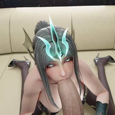 league of legends, riot games, the ruined king saga, irelia xan, ruined irelia, zen art, 1boy, 1girls, big breasts, big thighs, blowjob, blowjob face, bunny girl, bunnysuit, female