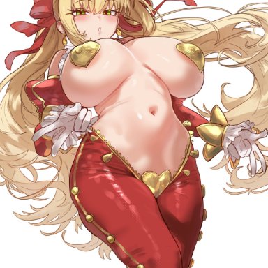 fate (series), fate/extra, fate/extra ccc, fate/grand order, nero claudius (fate), ebora, youngmanisdown, 1girls, ahoge, areola, areola slip, areolae, areolae slip, belly, belly button