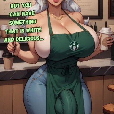 starbucks, luvnari, 1futa, ass, big ass, big balls, big breasts, big butt, big penis, breasts, cock, coffee, coffee cup, curvy, curvy figure