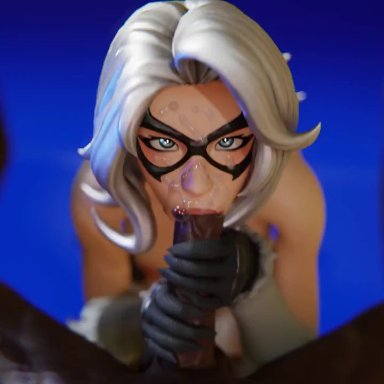 epic games, fortnite, fortnite: battle royale, marvel, spider-man (series), black cat (fortnite), black cat (marvel), felicia hardy, jtopau, :&gt;=, 1boy, 1girls, after orgasm, balls, big penis