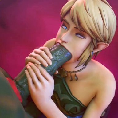 hyrule warriors, the legend of zelda, ganondorf, gerudo link, link, link (hyrule warriors), batesz, tophat turtle, 2boys, ahe gao, blowjob, boner, erection, fellatio, femboy