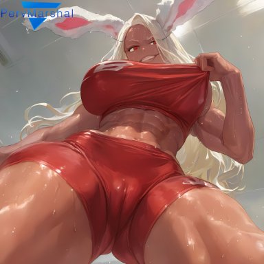 boku no hero academia, my hero academia, miruko, rumi usagiyama, marshalperv, pervmarshal, 1girls, abs, big breasts, brown skin, bunny ears, cameltoe, evil smile, female, female only