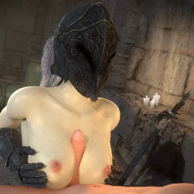 dark souls, fromsoftware, yuria of londor, prometheoos, 1boy, 1girls, boobjob, breasts, breath, faceless female, female knight, gauntlets, helmet, indoors, knight