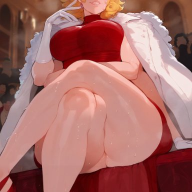 one piece, patreon, stussy (one piece), sinderellaart, big breasts, breasts bigger than head, busty, crossed legs, curvaceous, dress, fancy clothing, female, female only, huge breasts, large breasts